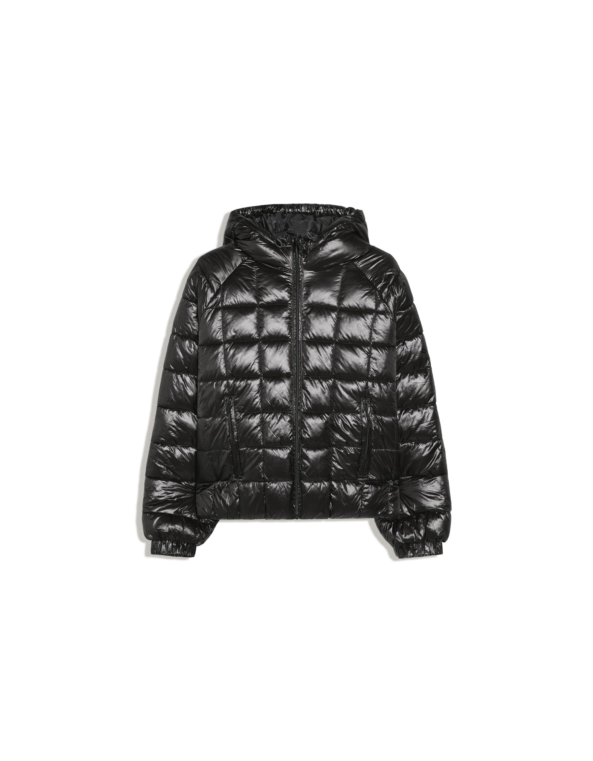 Hooded grid puffer jacket — Black