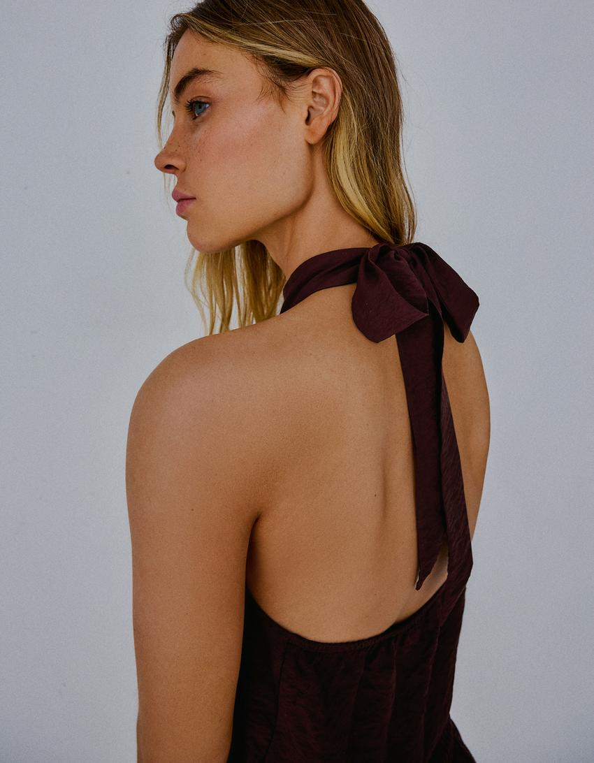 Halter mini dress-Maroon