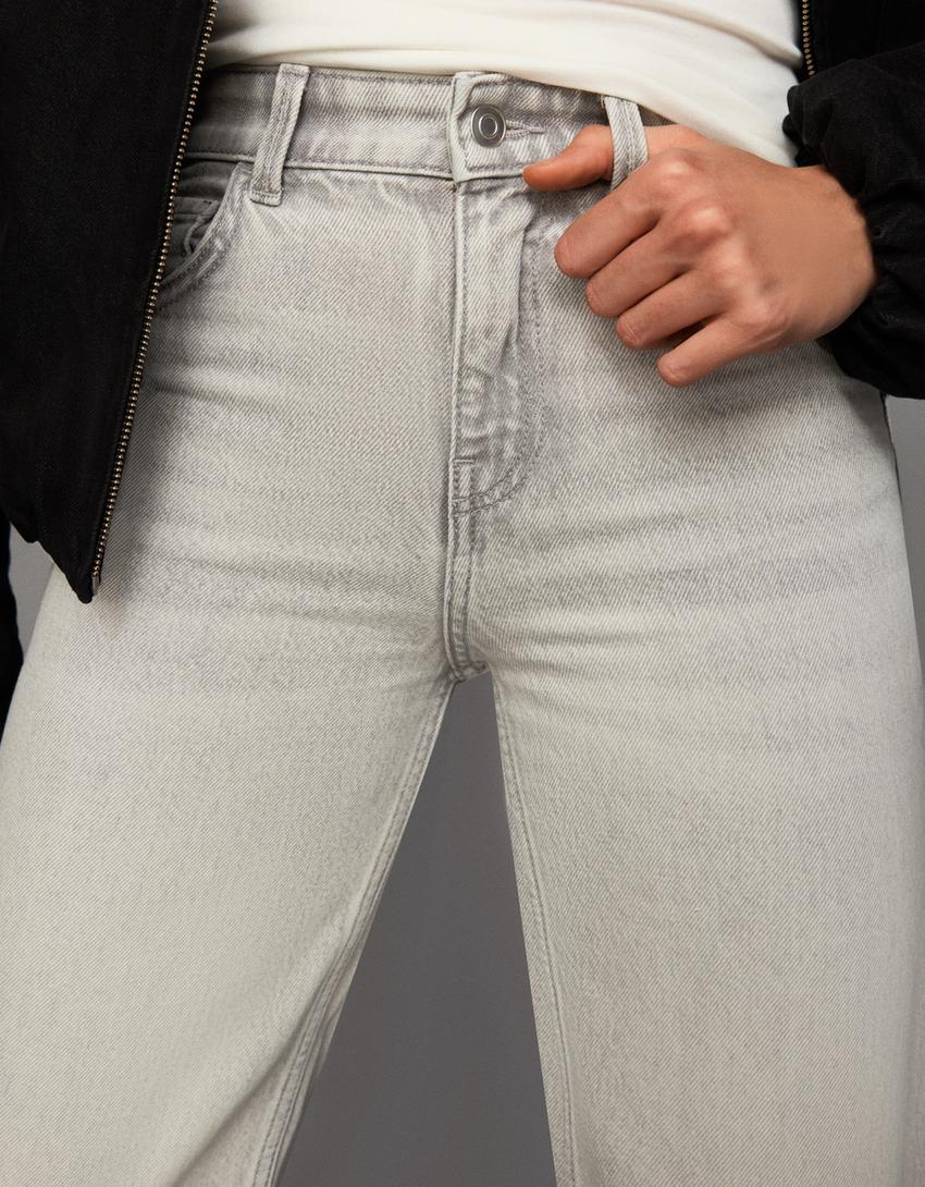 Jeans perna larga straight fit-Cinzento-escuro