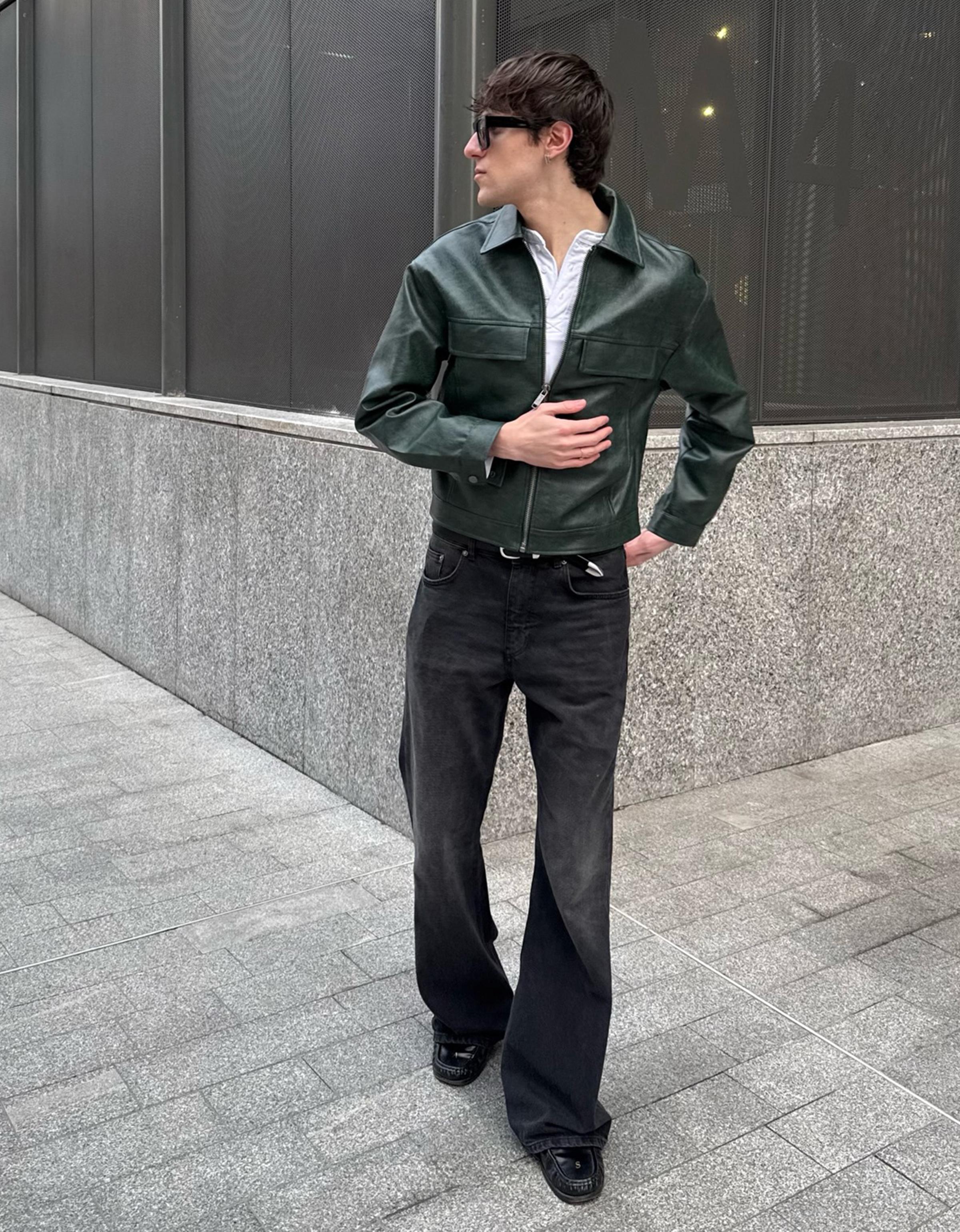 Boxy fit suni deri ceket - Görsel 37