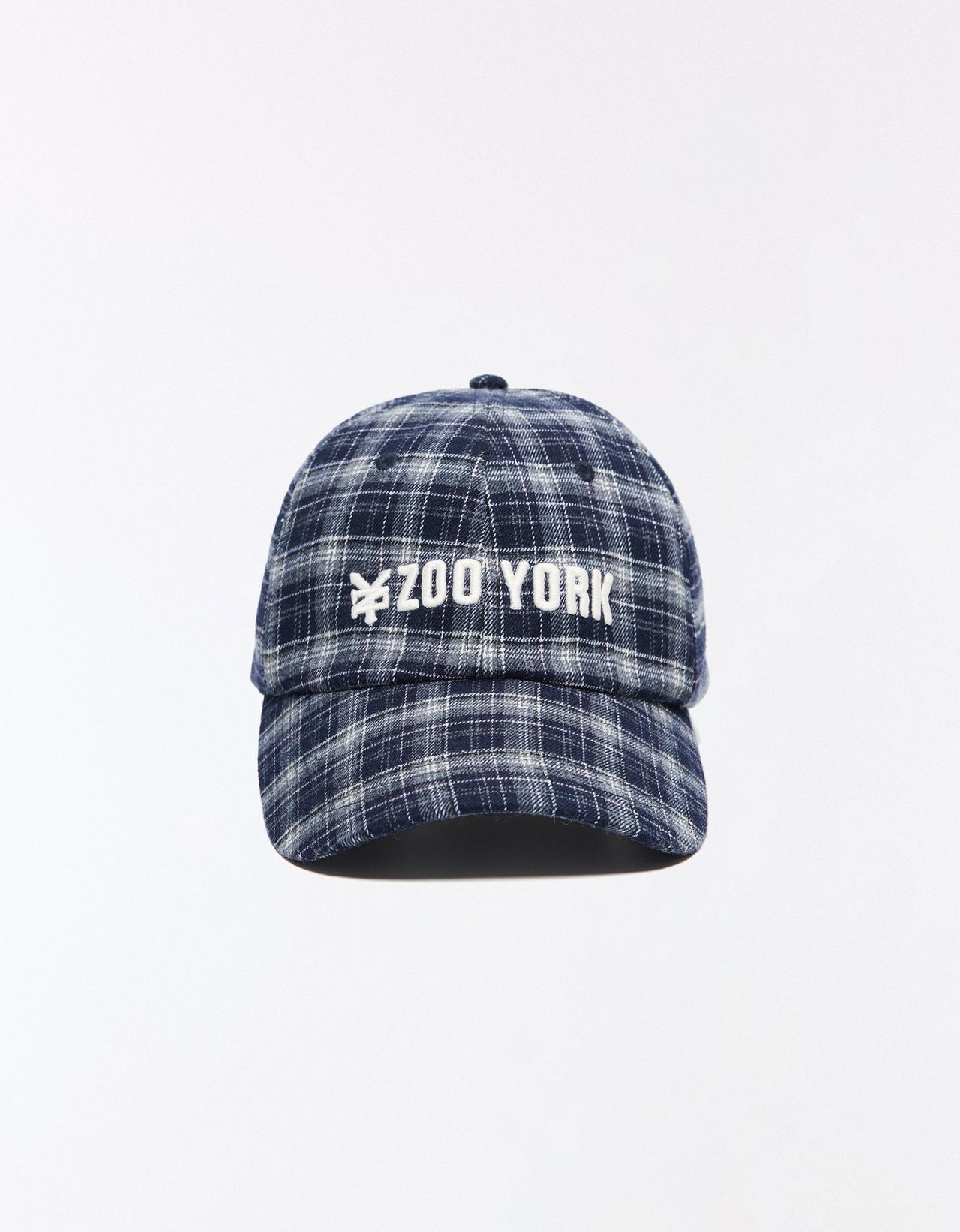 ZOO YORK X BERSHKA embroidered check cap — Dark blue