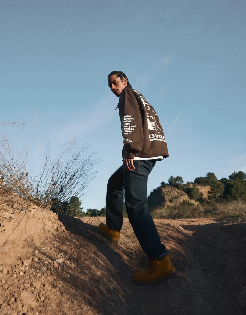 Oversize baskılı sweatshirt-Kahverengi