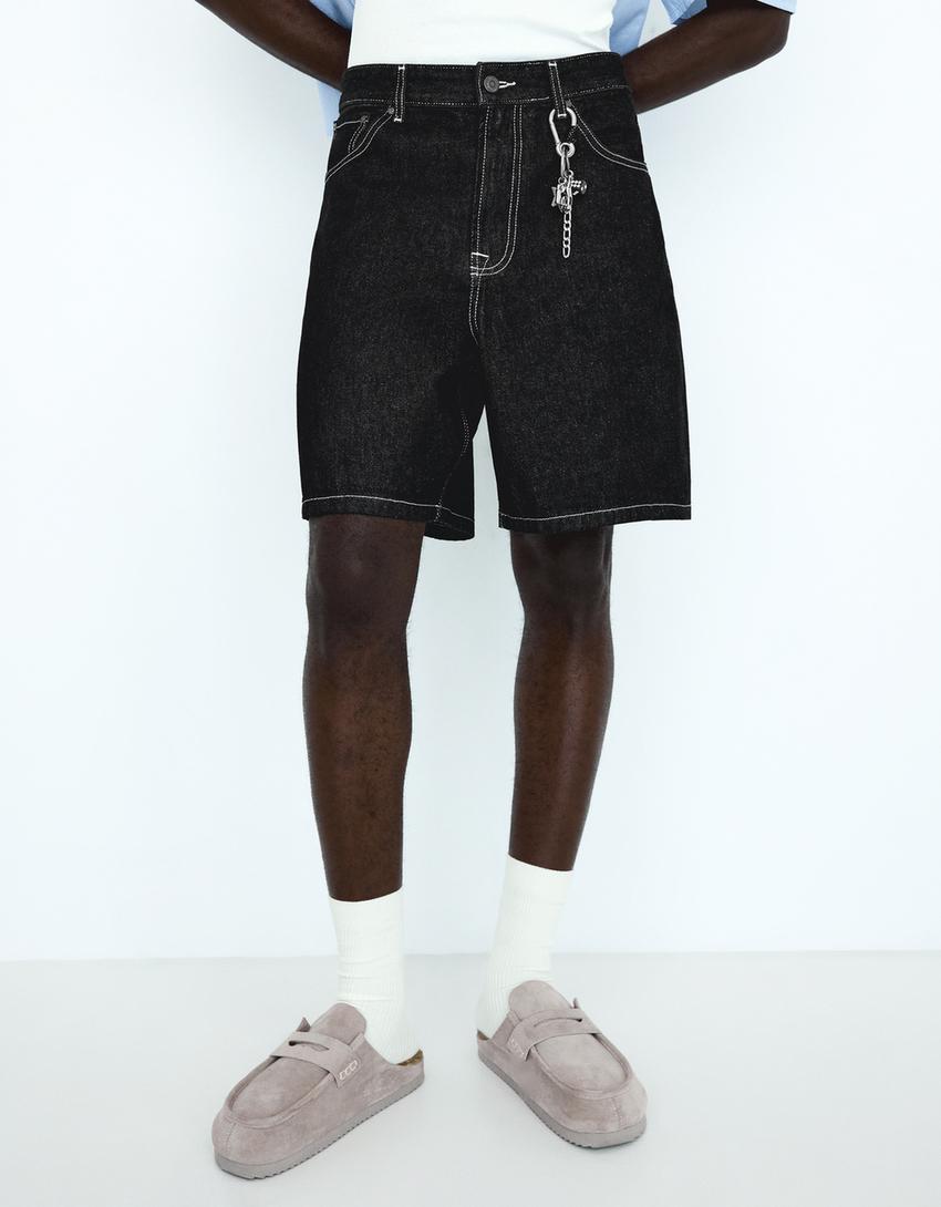 Denim Bermuda shorts-Black