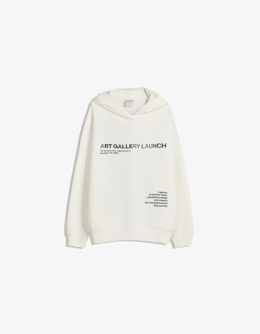 Sweat à capuche imprimé-Blanc cassé