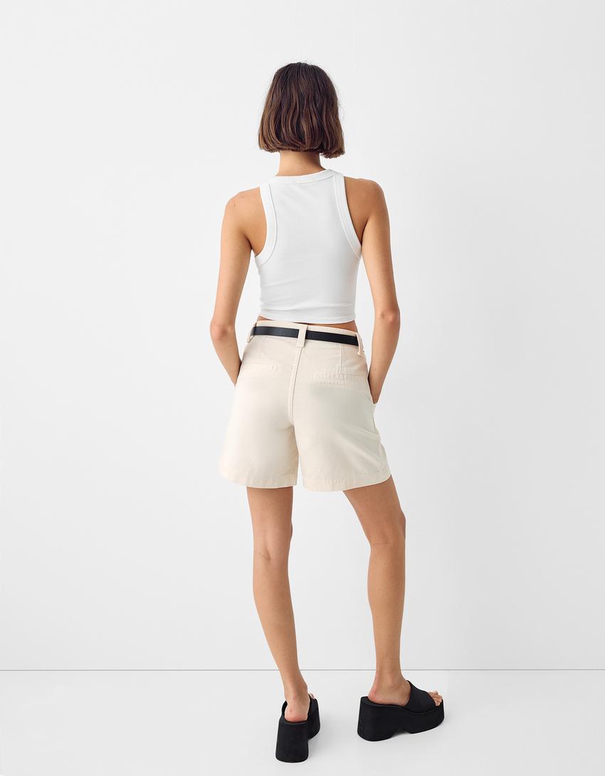 Bermudas algodão com cinto-Cru-2