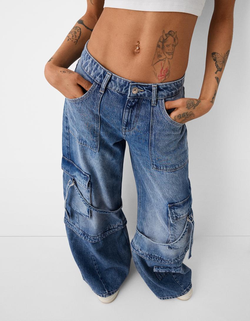 Baggy cargo jeans-Light blue-3