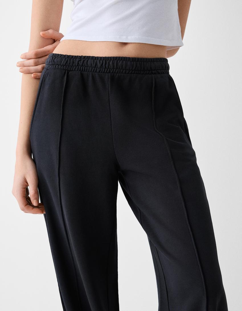 Wide-leg acid faded-effect plush trousers-Grey-5