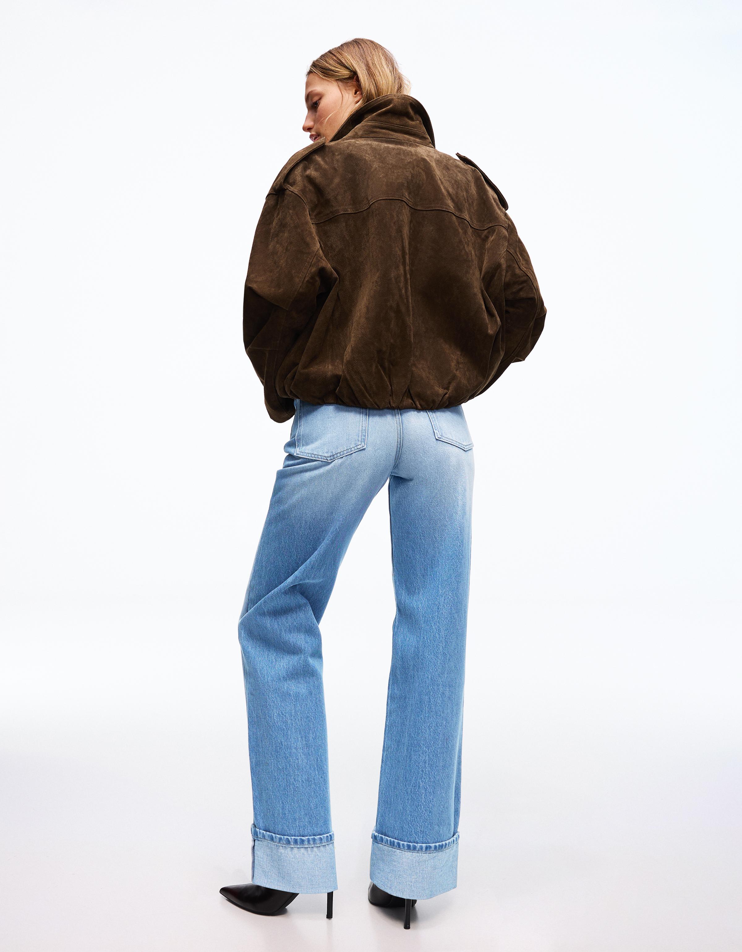 Yüksek bel straight fit geniş paça kıvrık paçalı jean - Görsel 47