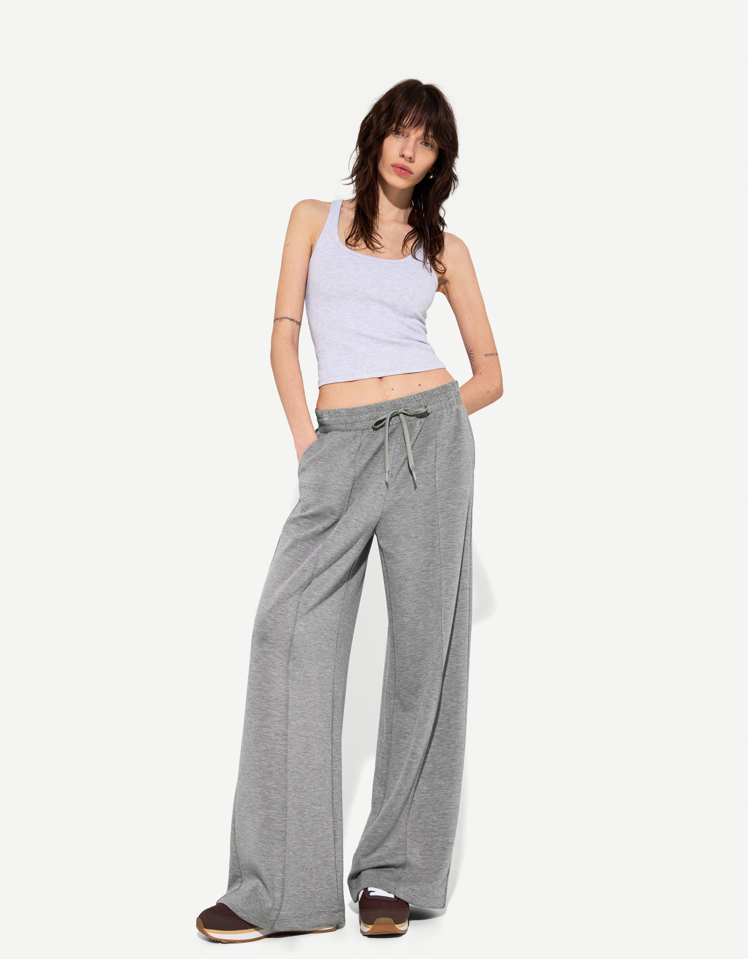 Bershka Soft-Wide-Leg-Hose Damen Xs Dunkelgrau