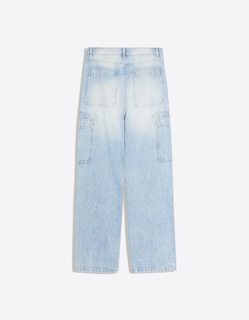 Jeans baggy cargo-Azul claro
