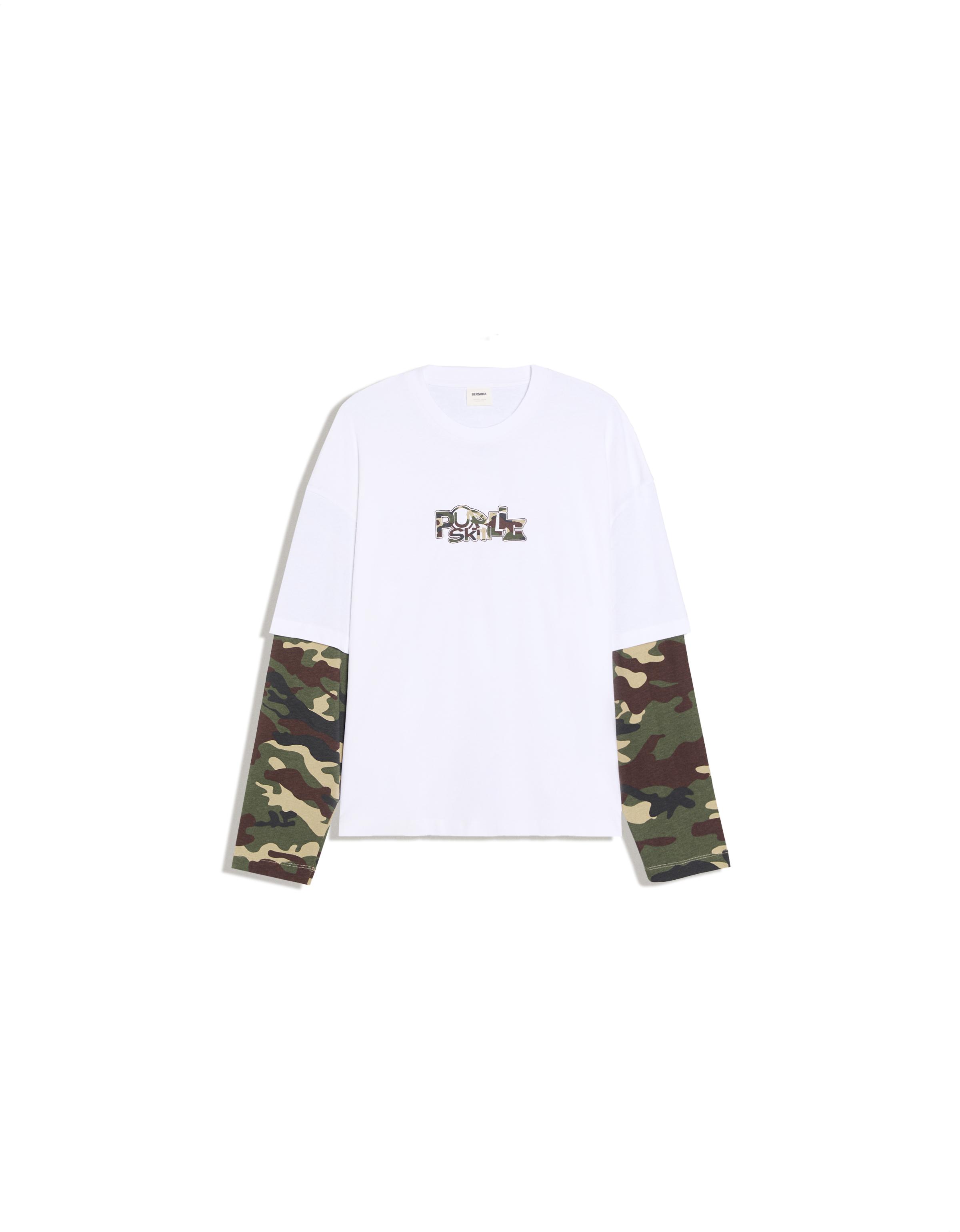 Double sleeve print T-shirt — Off white