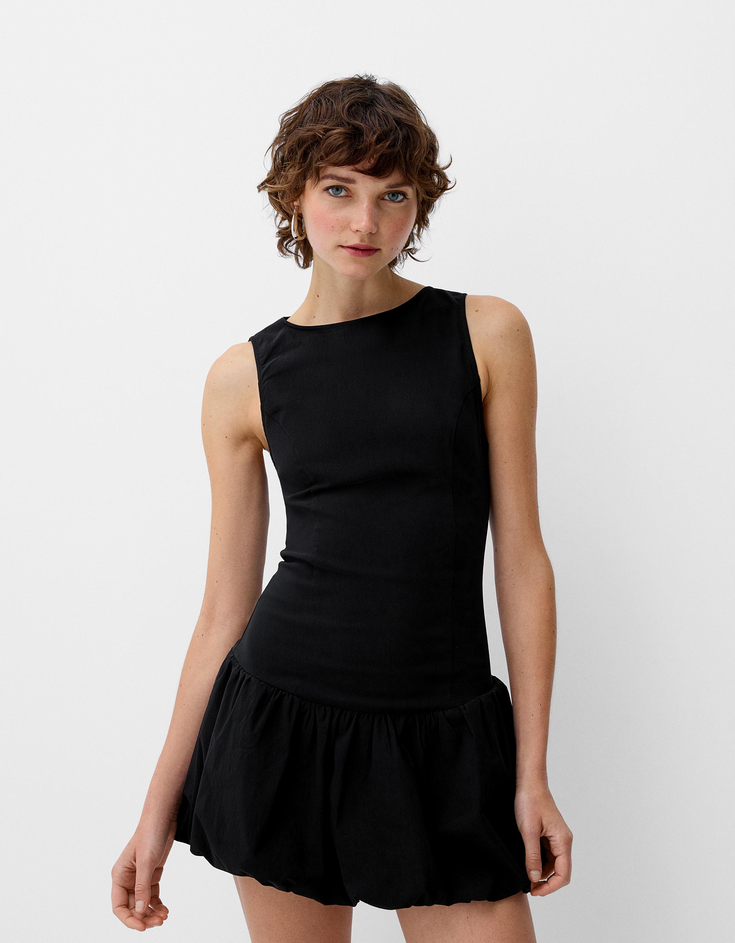 Bershka Minikleid Mit Ballonärmeln Damen M Schwarz