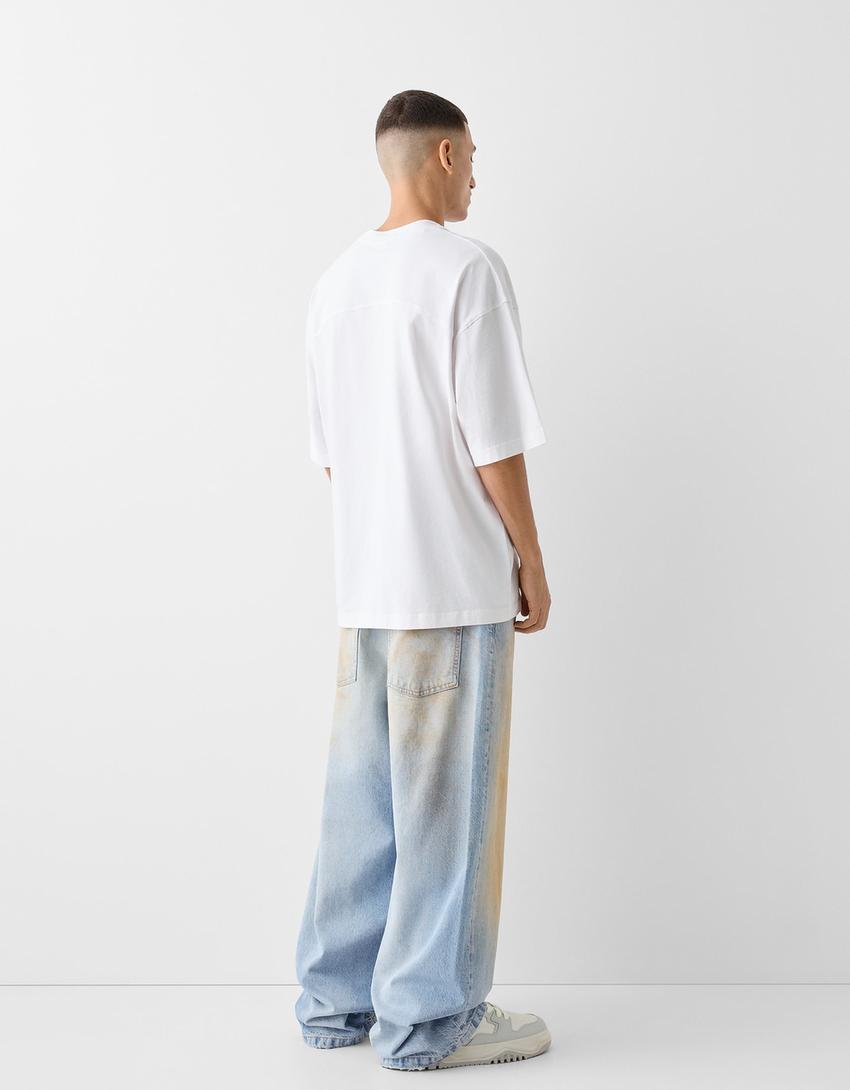 Faded dirty super baggy jeans-Light blue