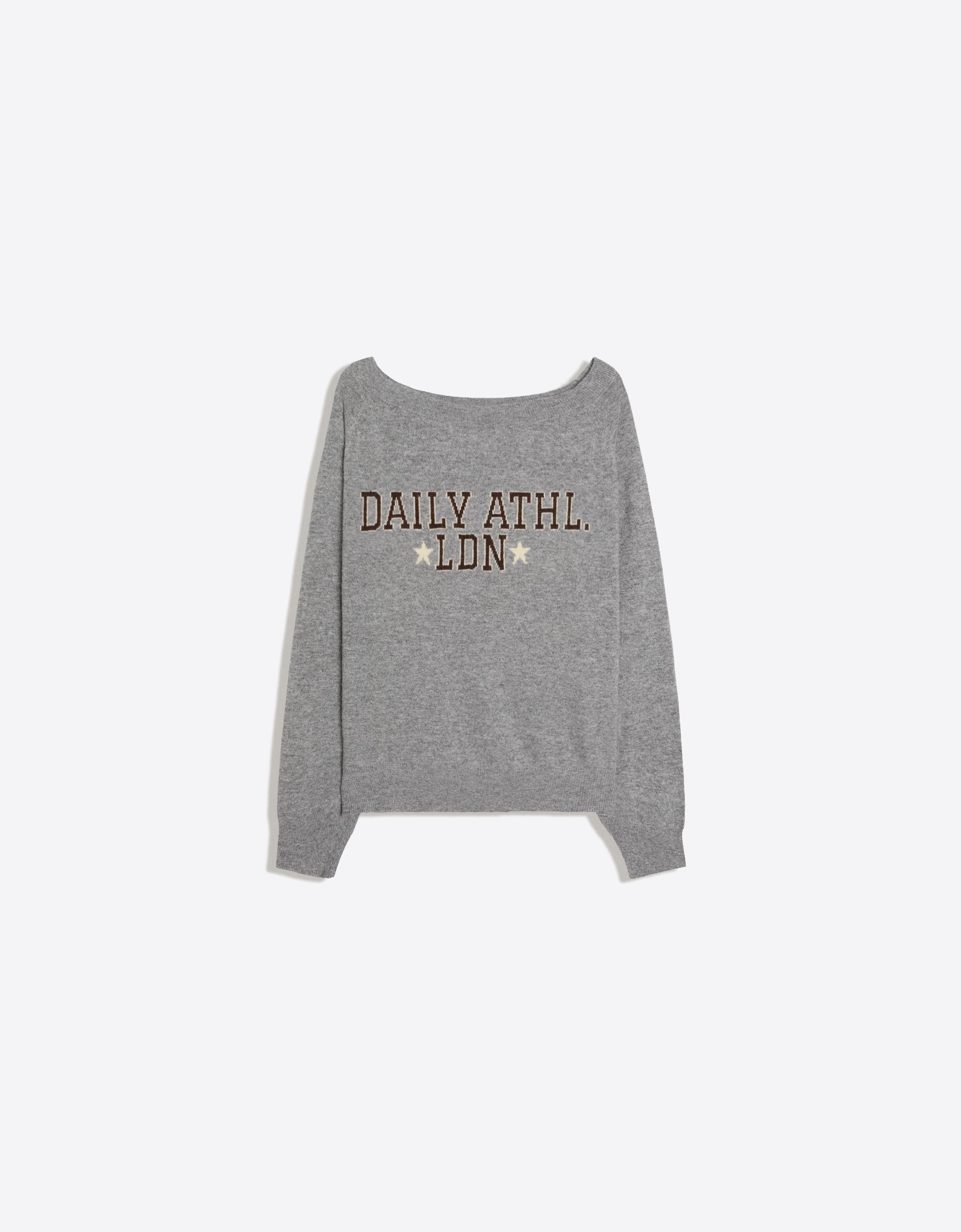 Graphic boat neck jumper — Grey