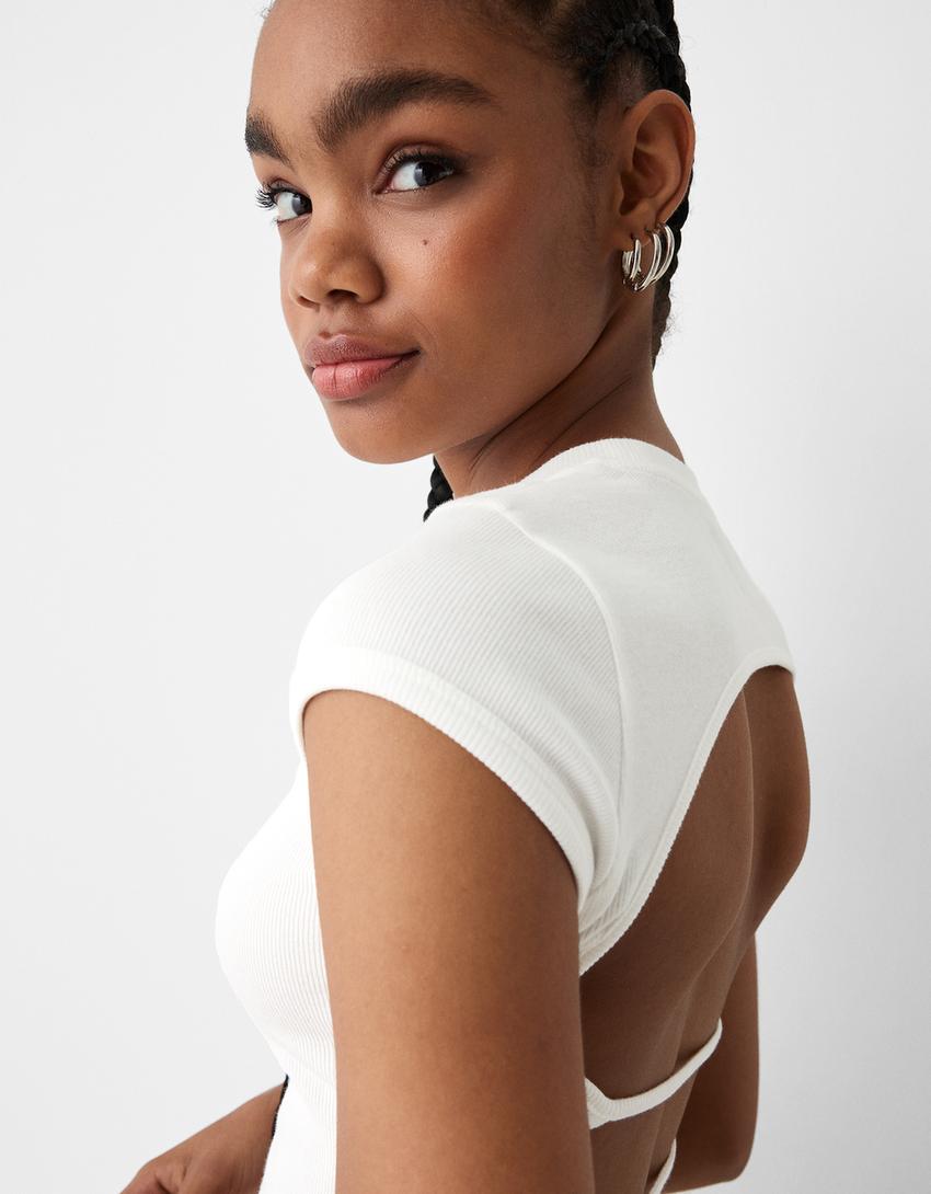 T-shirt manga curta estampado tiras costas-Cru-5