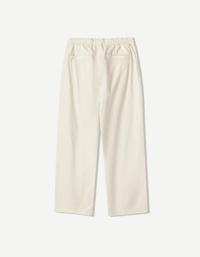 Super baggy striped fabric trousers-Cream