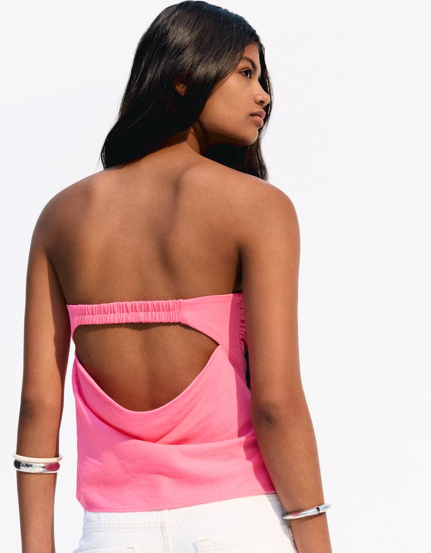 Bandeau-Top mit Leinen-Fuchsia-0
