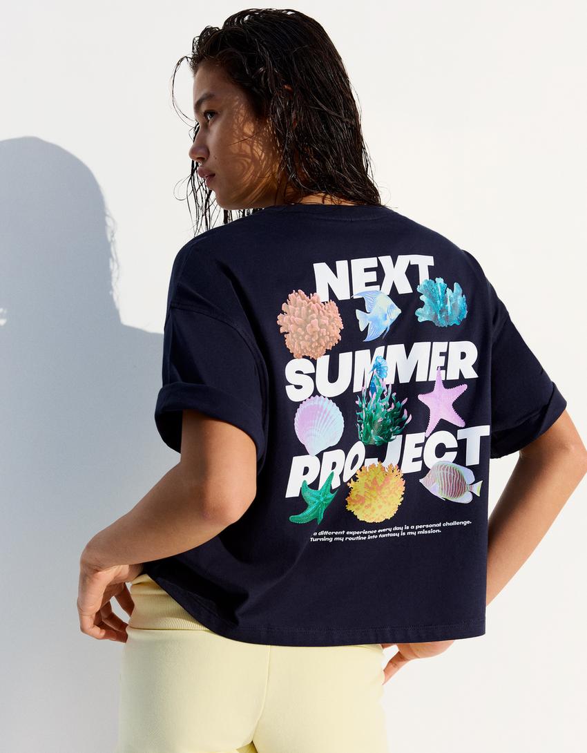 Oversize-T-Shirt mit Print-Marinenblau