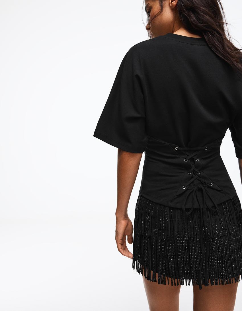 Maglietta a maniche corte corsetto-Nero