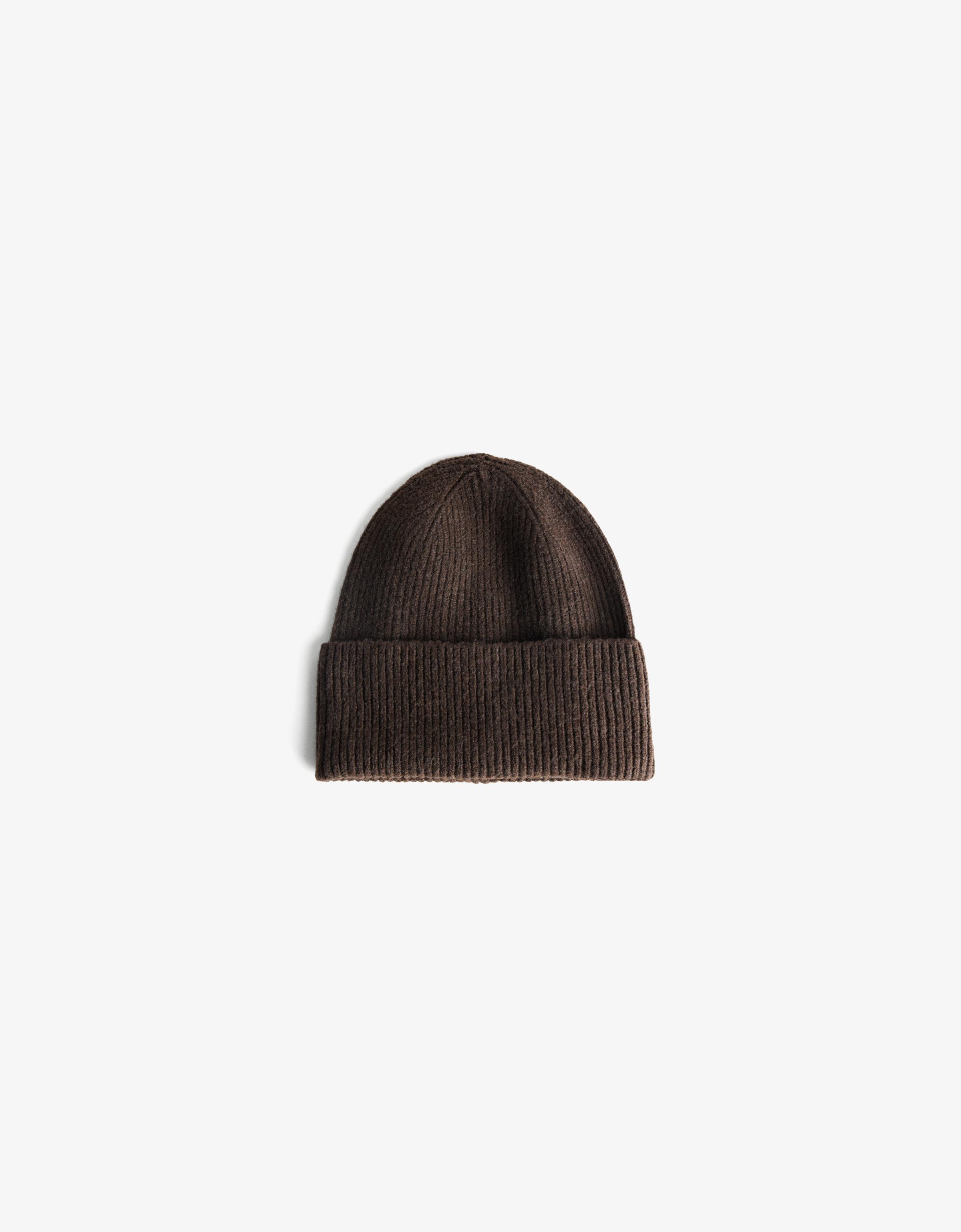 Turn-up knit beanie — Brown (alternate view)