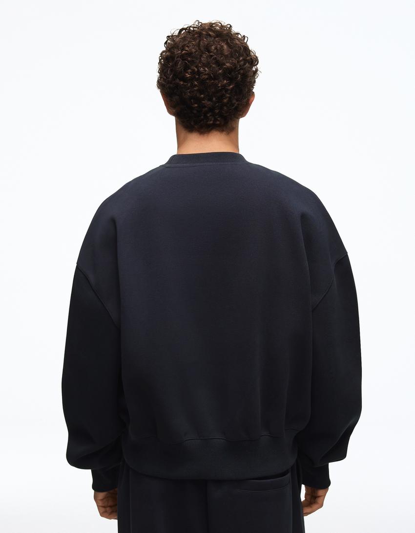 Bisiklet yaka sweatshirt-Denizci mavisi