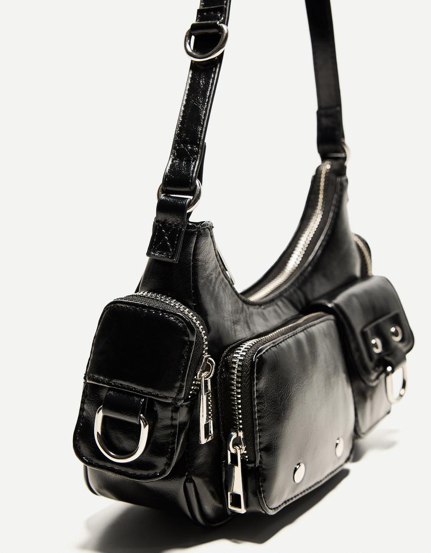 Multi-pocket shoulder bag-Black