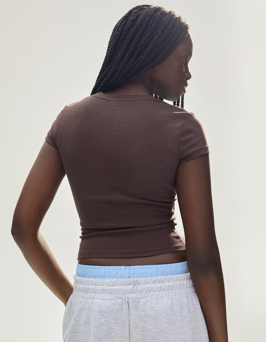 Футболка с круглым вырезом-Κоричневый