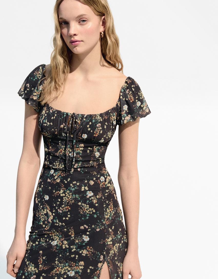 Rochie midi din tul-Verde-2