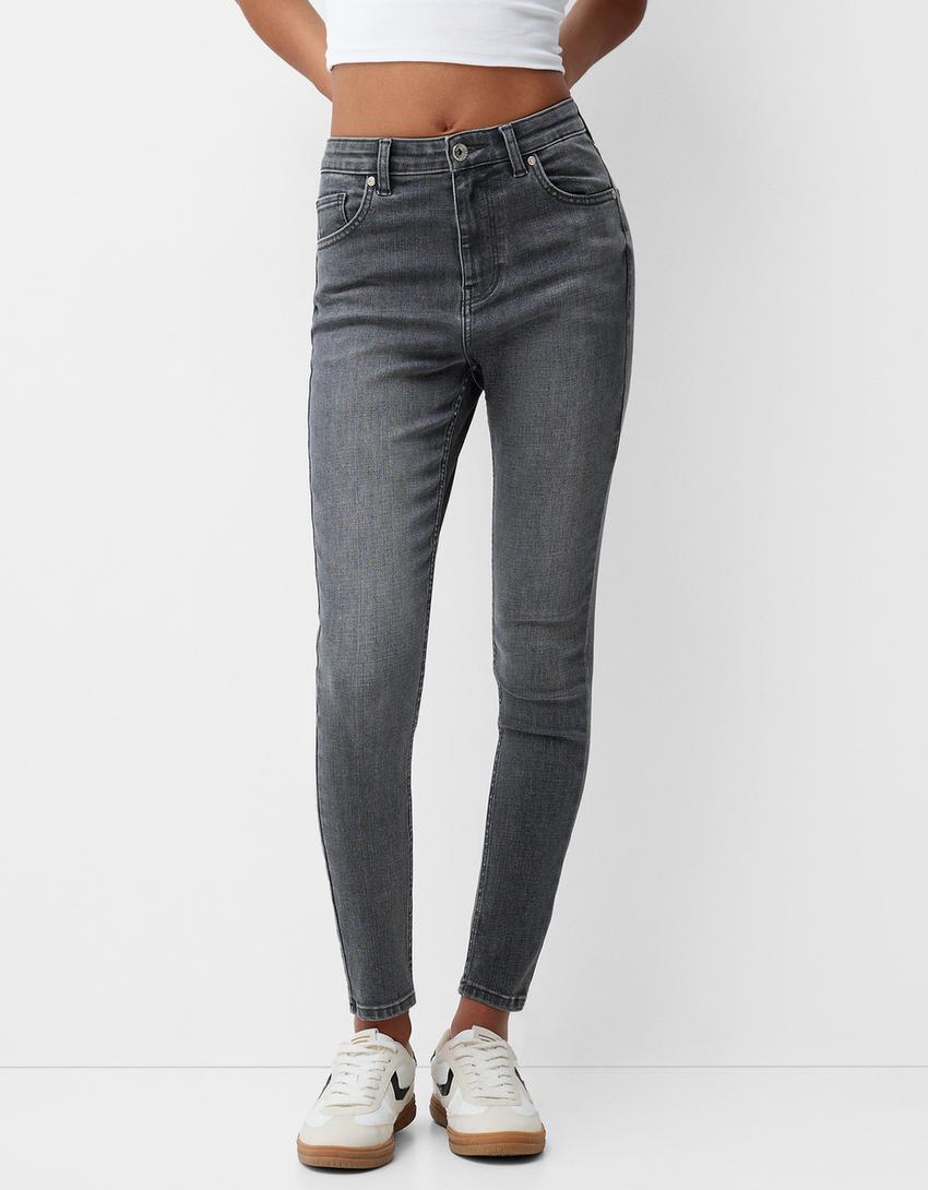 Jeans super high waist skinny-Gris oscuro