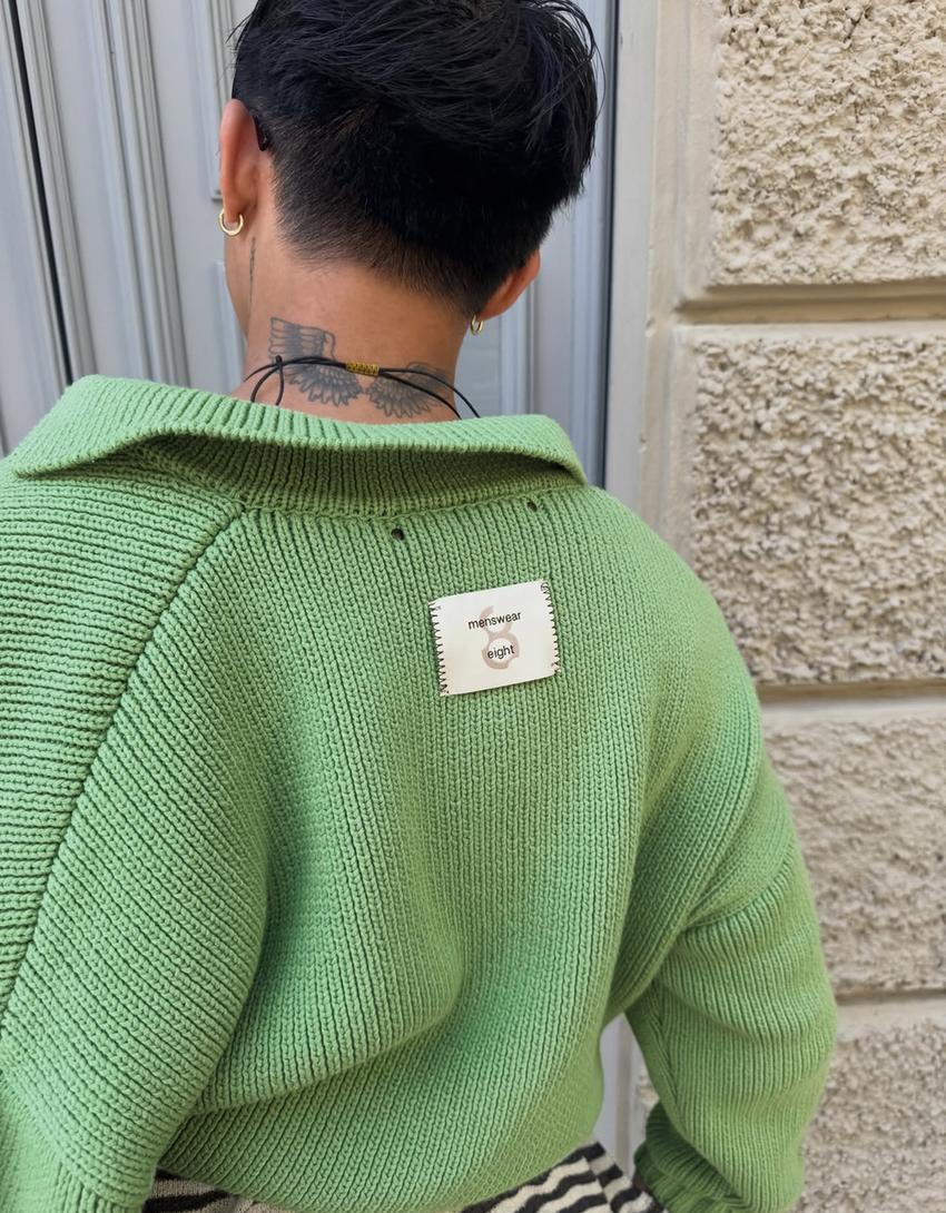 Pull Boxy fit col polo-Vert
