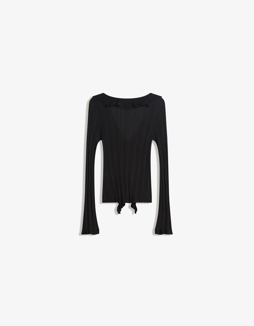 Vest met strik met volant-Zwart