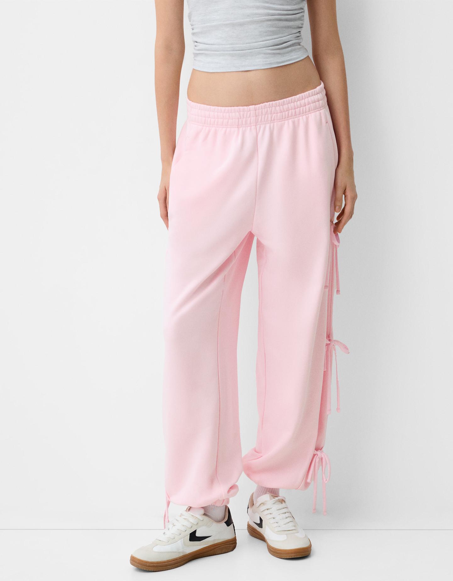 Bershka Pantaloni Tuta In Felpa Lacci Donna Xs Rosa