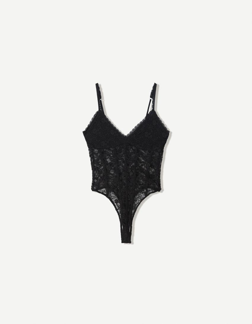 Body bretele dantelă-Negru-3