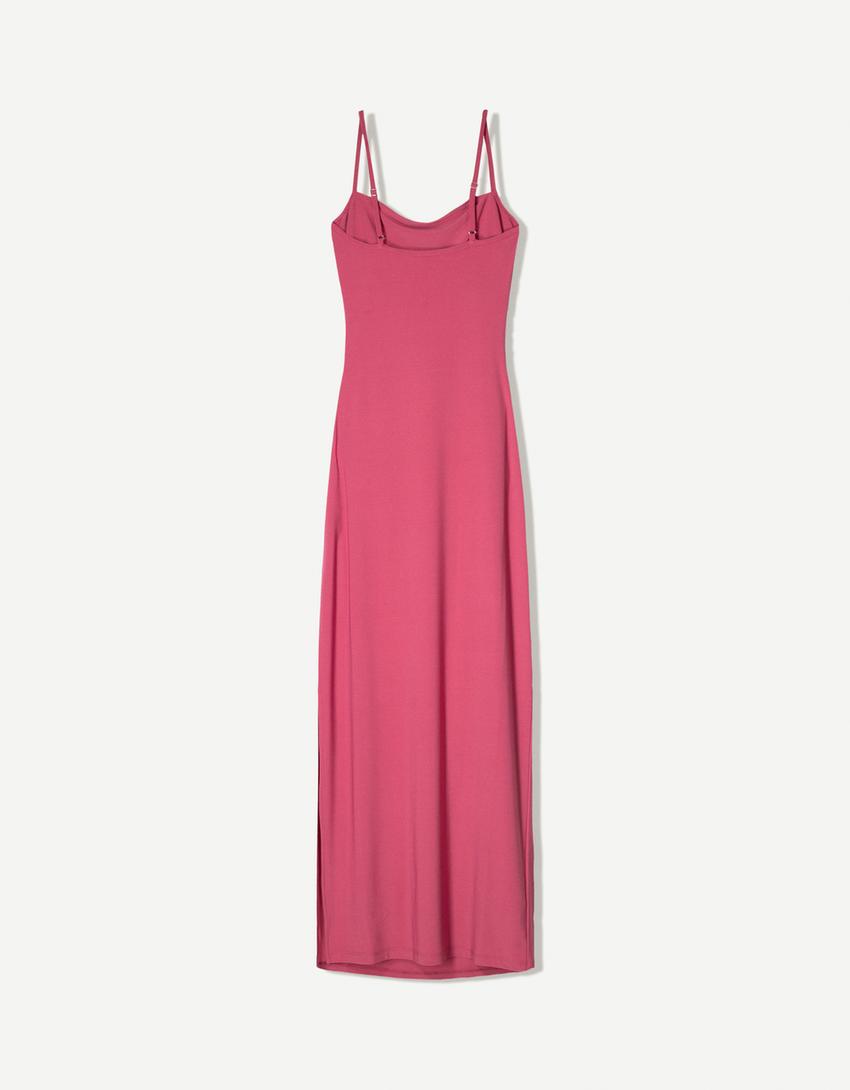 Askılı midi elbise-Pembe-4