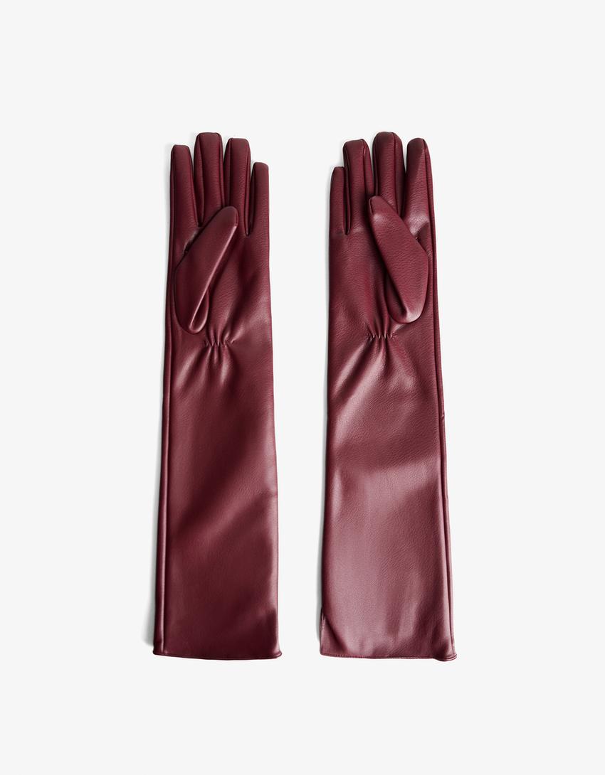 Gants longs similicuir-Grenat