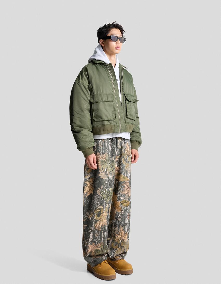 بنطال مطبوع بقصّة واسعة-أخضر