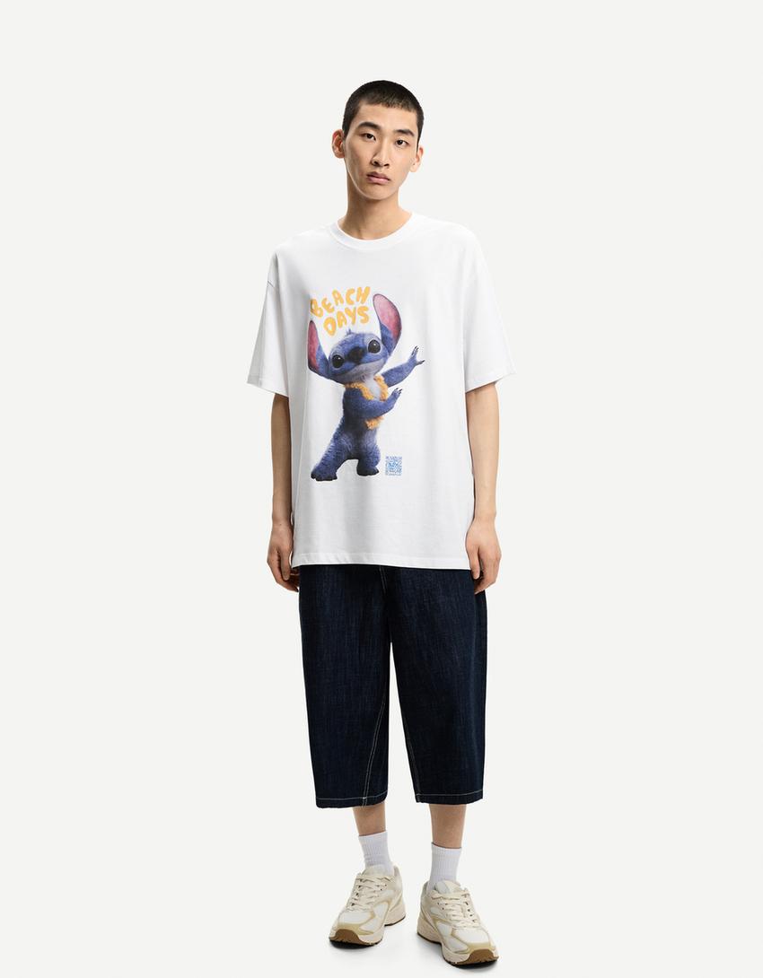 Lilo & Stitch short sleeve T-shirt with digital filter-White