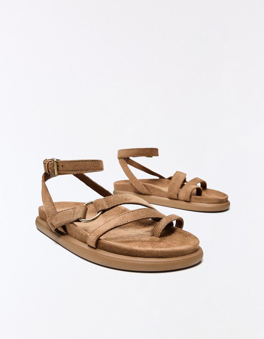Flat washer sandals-Tan