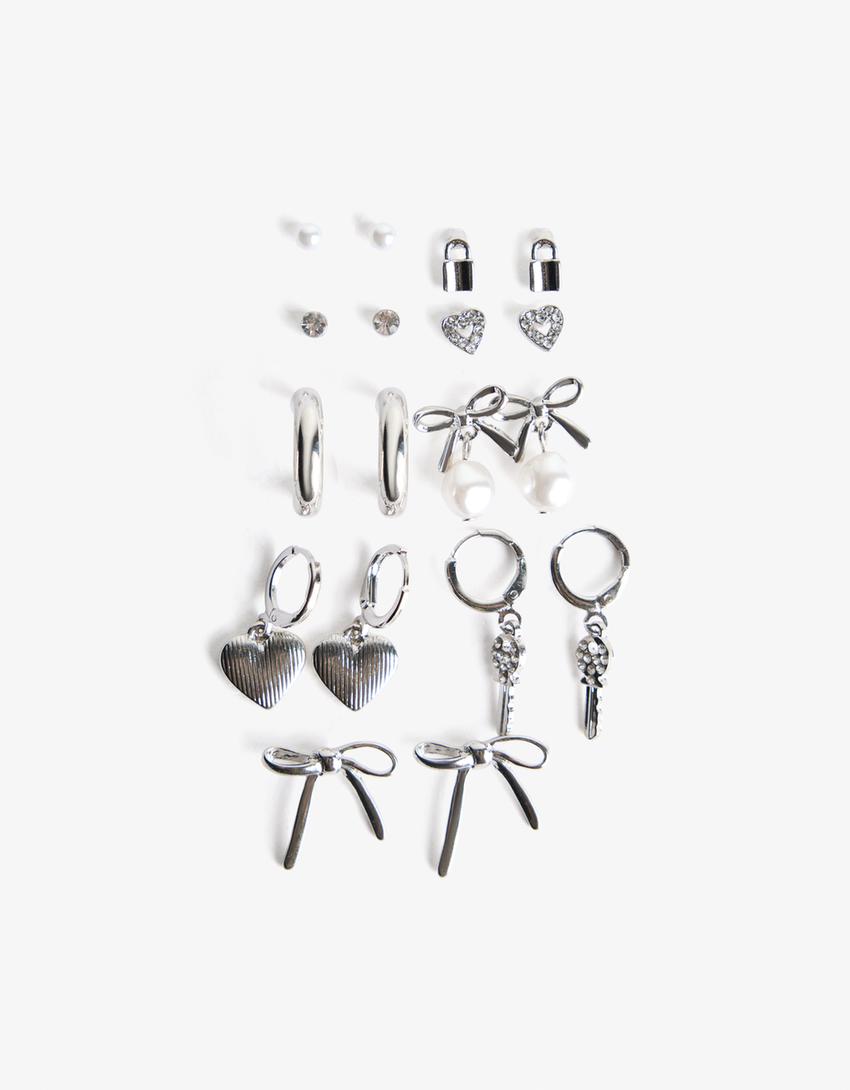 9-pack oorbellen-Zilver-1