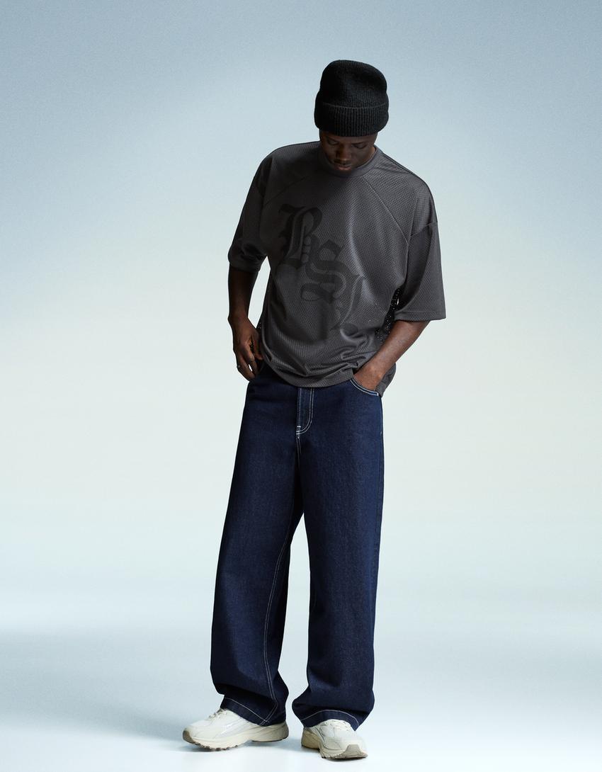 Tricou cu mânecă scurtă din plasă-Gri