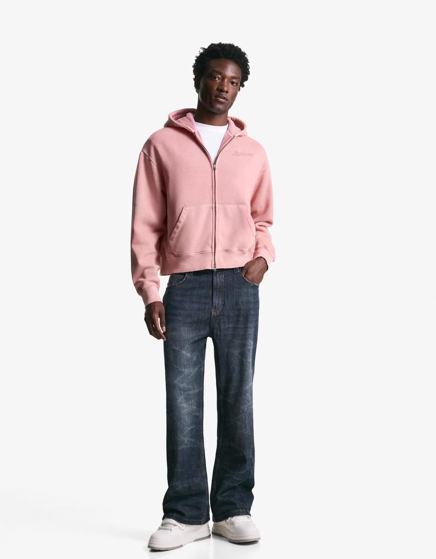 Sudadera cremallera cropped bordado-Rosa