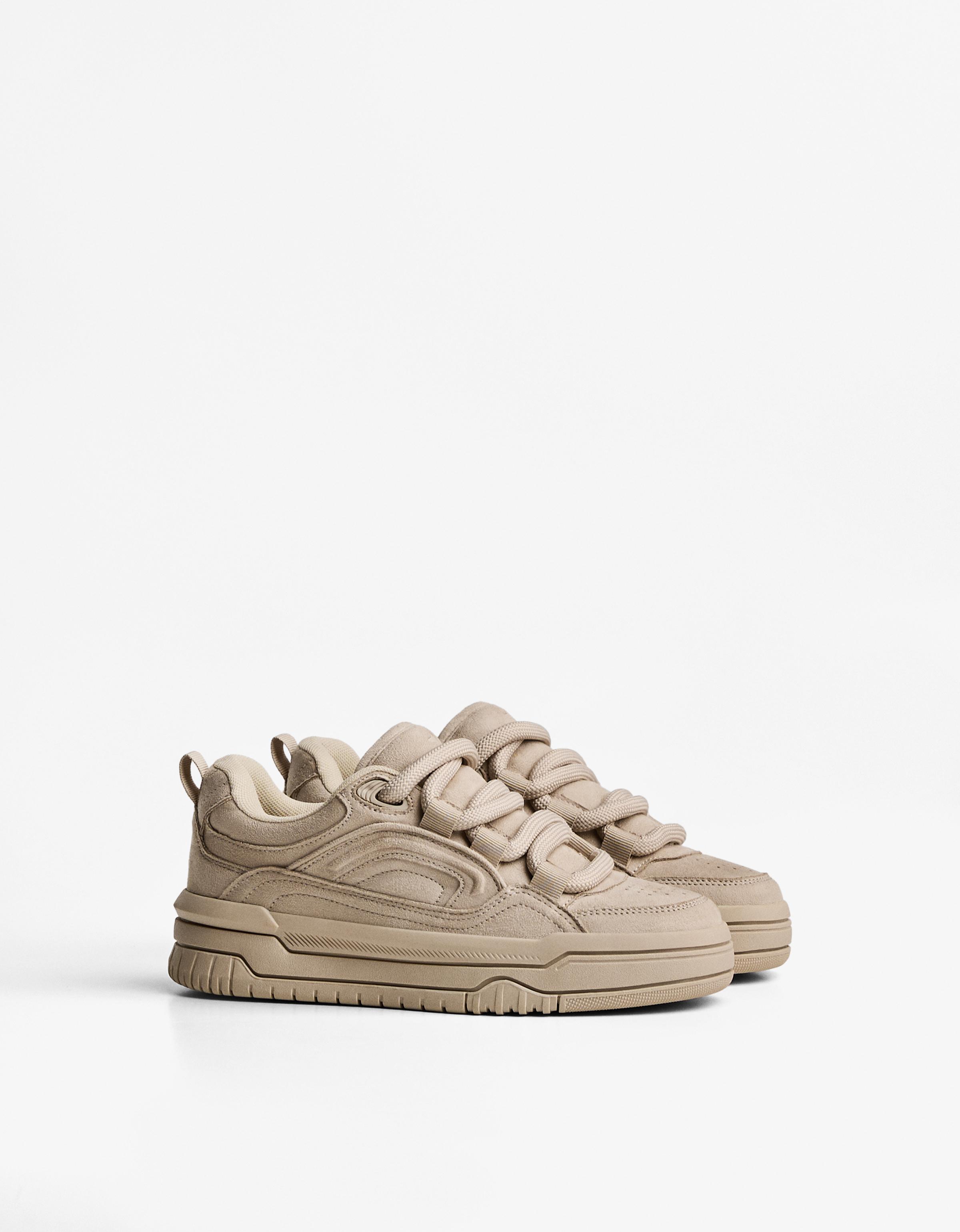 Bershka Skate-Sneaker Mit Dicker Sohle Damen 36 Sandfarbe