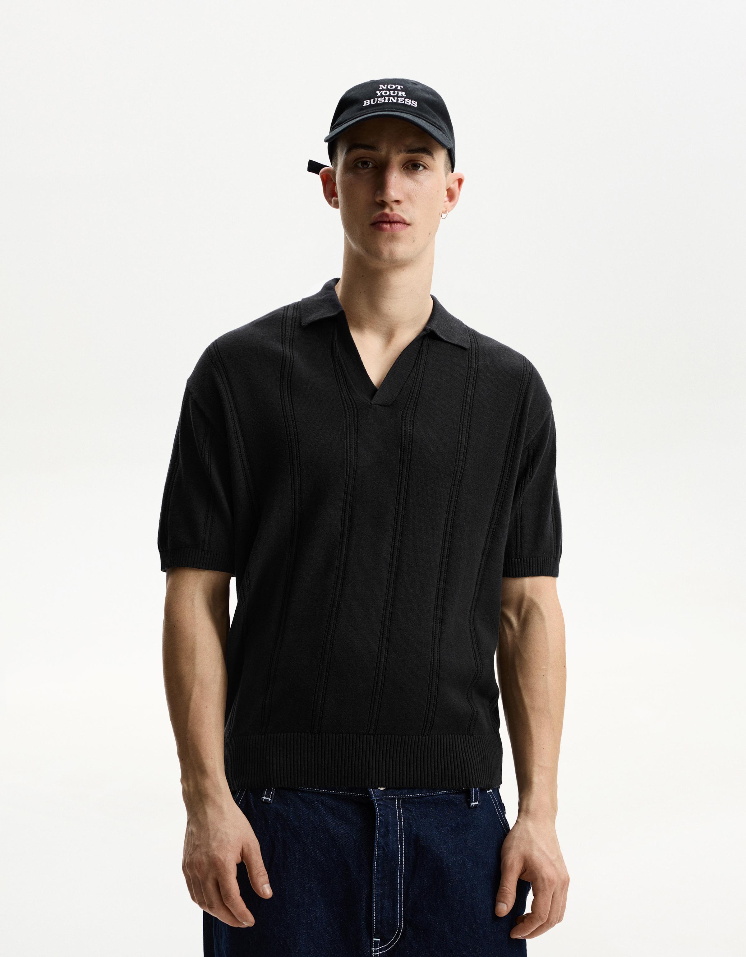 Bershka Poloshirt Mit Kurzen Ärmeln Und Strukturmuster Herren Xs Schwarz