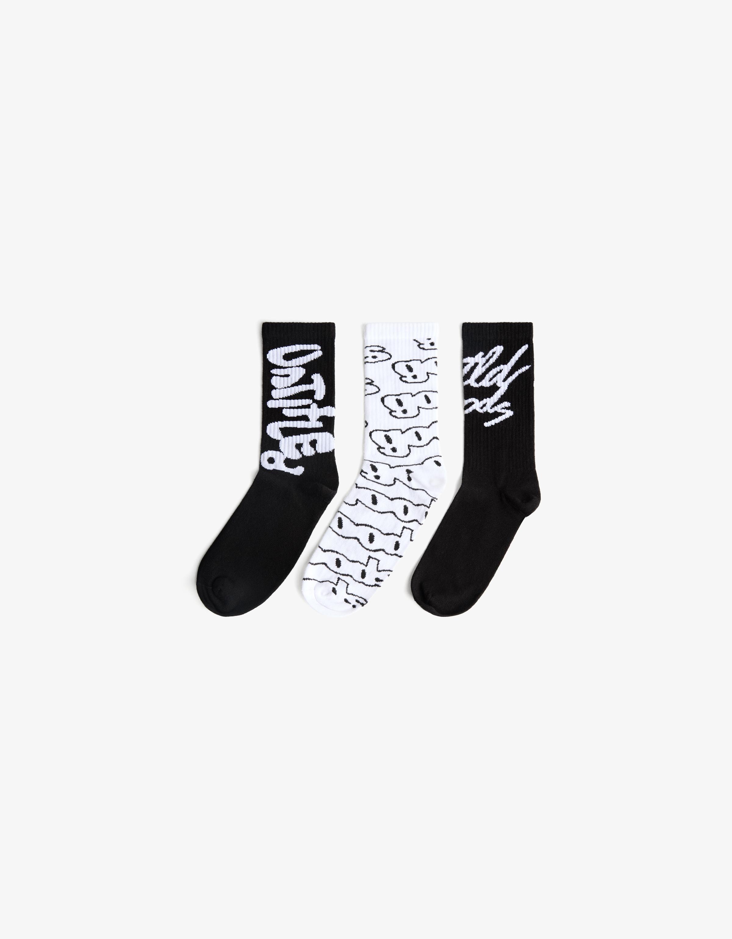 Bershka 3er-Pack Bedruckte Socken Herren M Weiss