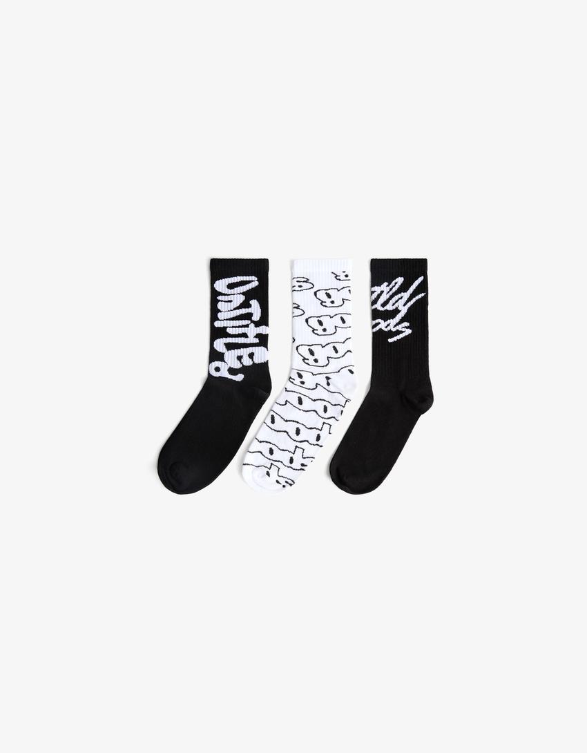 3-pack of printed socks-White