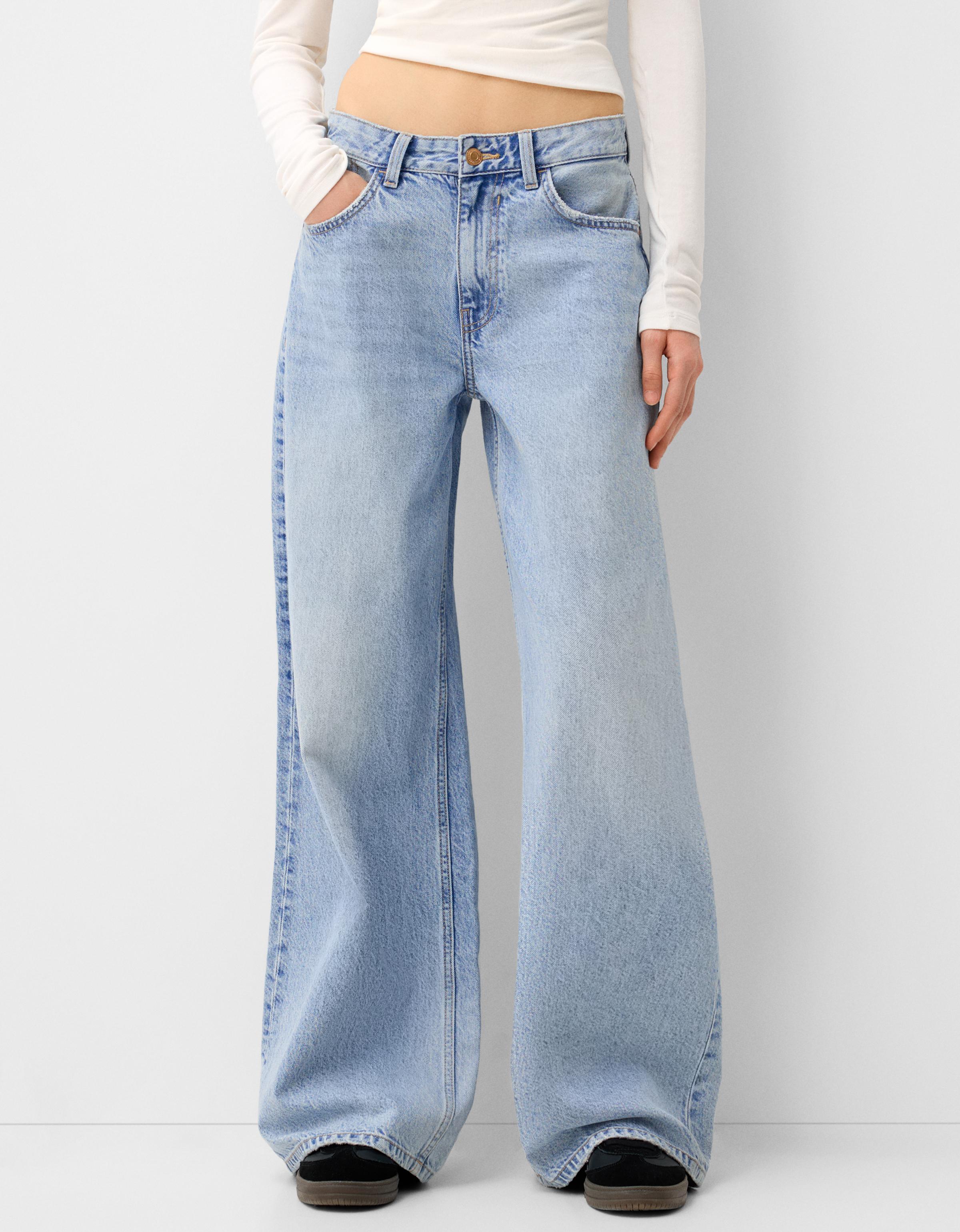 Bershka Wide-Leg-Jeans Damen 34 Ausgewaschenes Blau