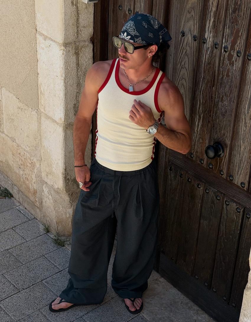 Mega baggy checked trousers-Navy