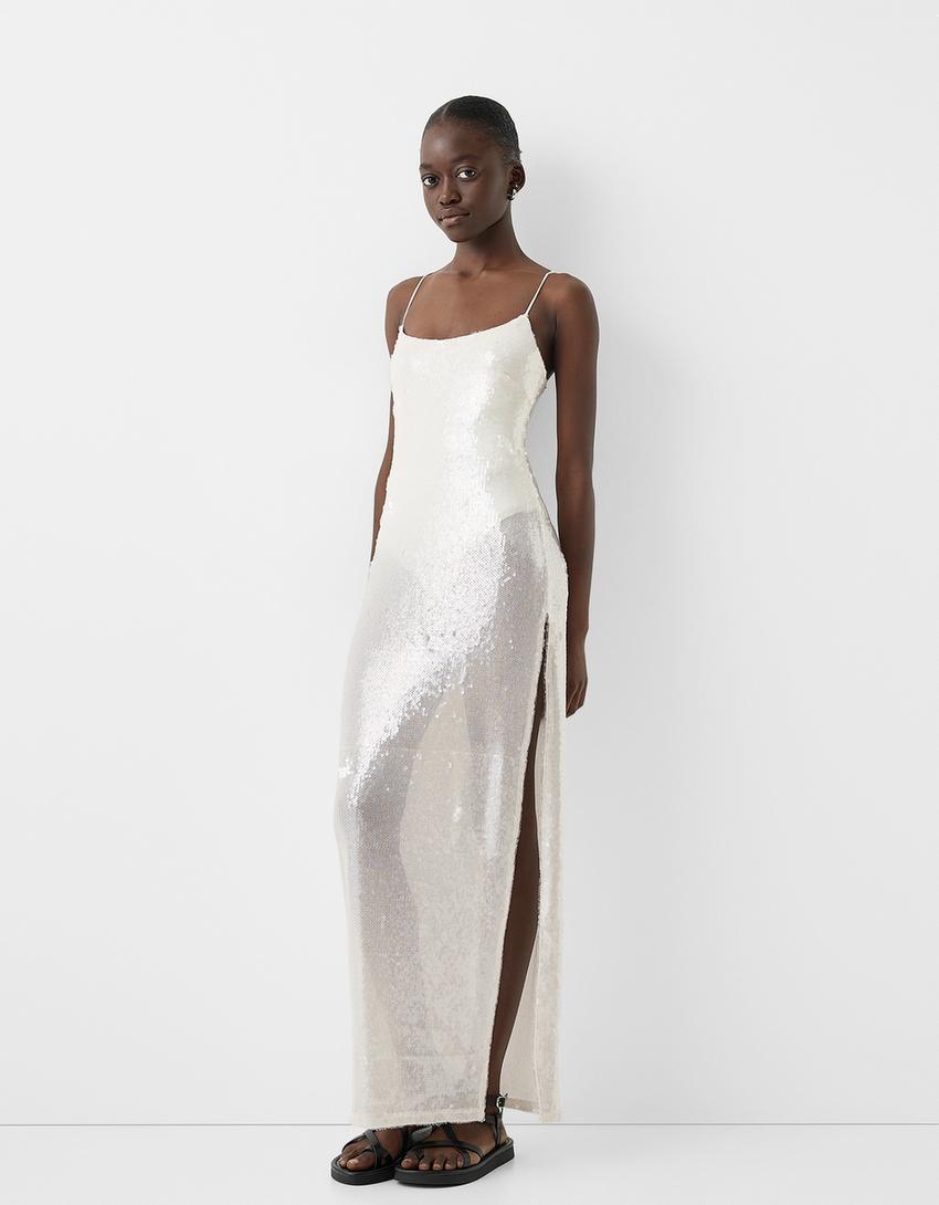 Transparent sequined maxi dress - Dresses - BSK Teen | Bershka