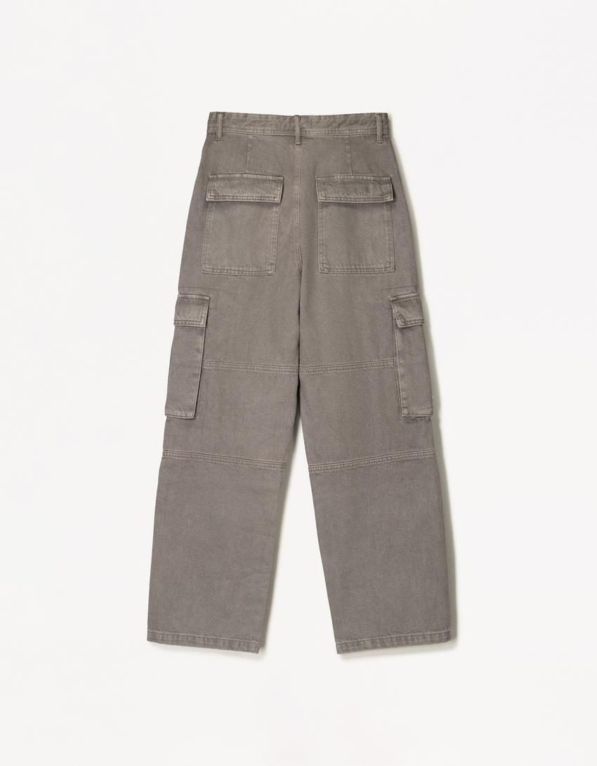 Spodnie cargo baggy-Szary-4