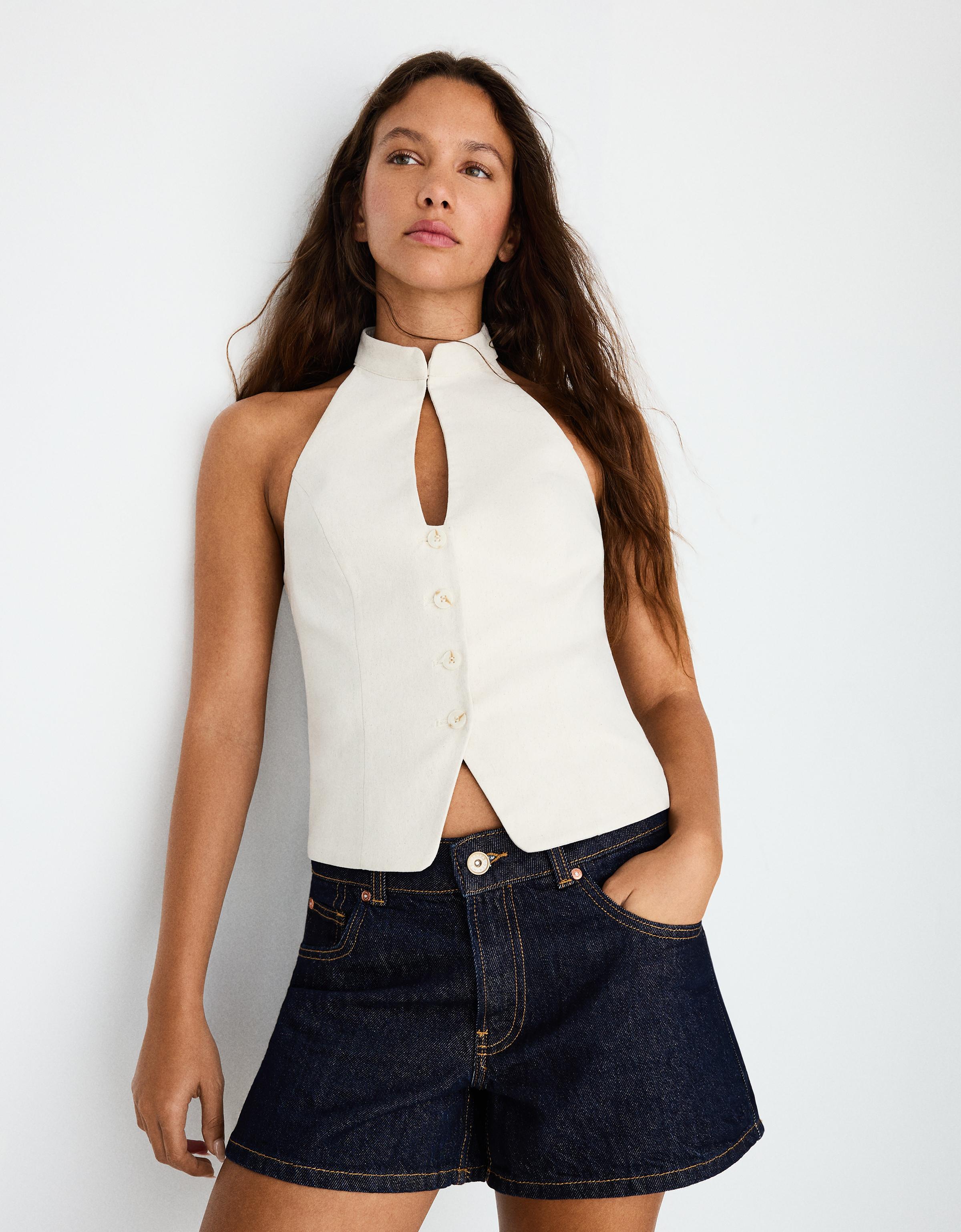 Bershka Short Denim 90´S Mujer Marino
